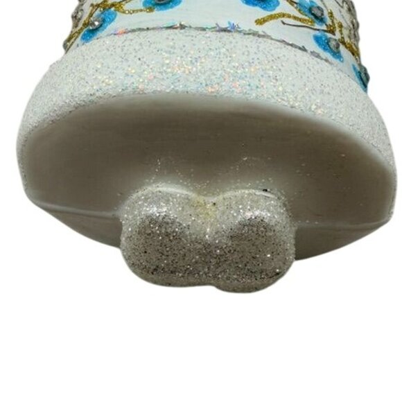 Hand-Painted JingleNog Santa Ornament With Blue & Gold Floral Details - Picture 9 of 13